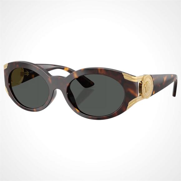 New VERSACE Sunglasses Brown Tortoise Oval Gold Medusa Medallion Retro